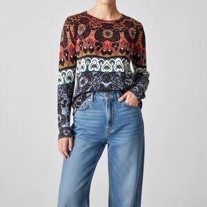 Desigual Tribal Mystical Long Sleeve Knit Top XS Festival Psychedelic Mandala